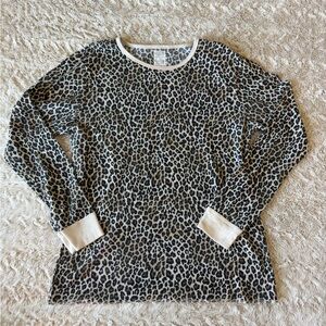 Fruit of the Loom Leopard Print Long Sleeve Top with Cream Trim